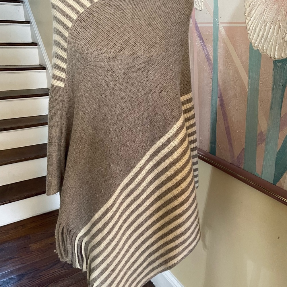Gray and half White Boho Poncho